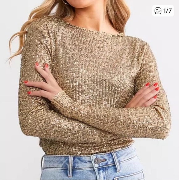 Free People Tops - Free People Gold Rush Crew Neck Sz Small Party Top I